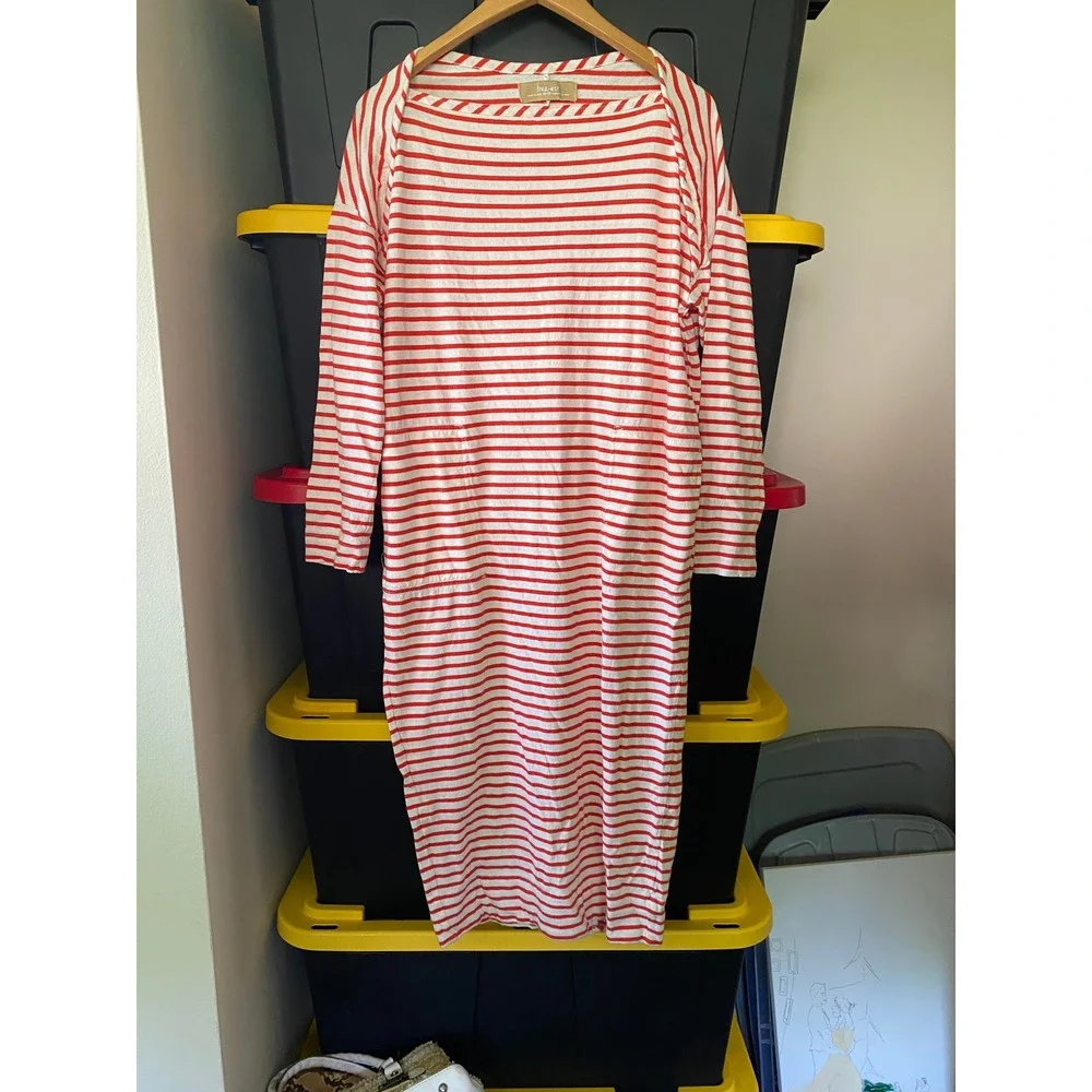 Free People Tivoli Midi Dress Striped Long Sleeve XS Red White Nautical Beach